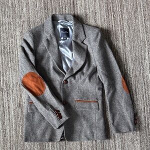 Oscar de la Renta Charcoal Blazer with Tan Elbow Patches
